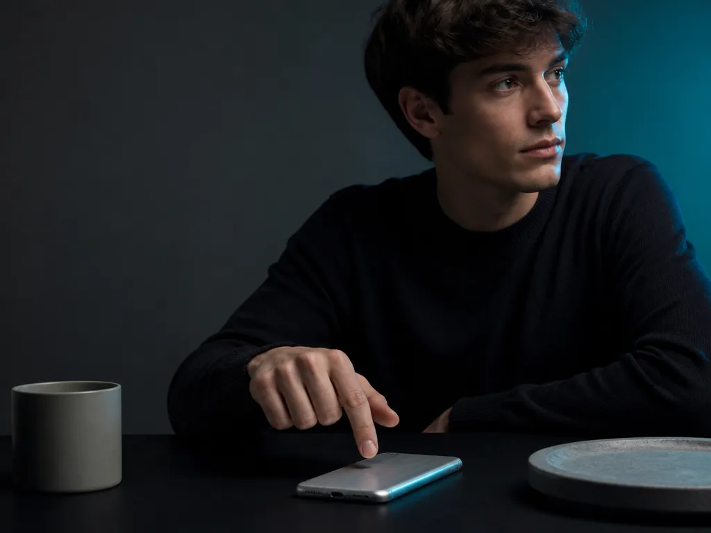Doigt masquant le symbole « vu » sur l'écran d'un smartphone